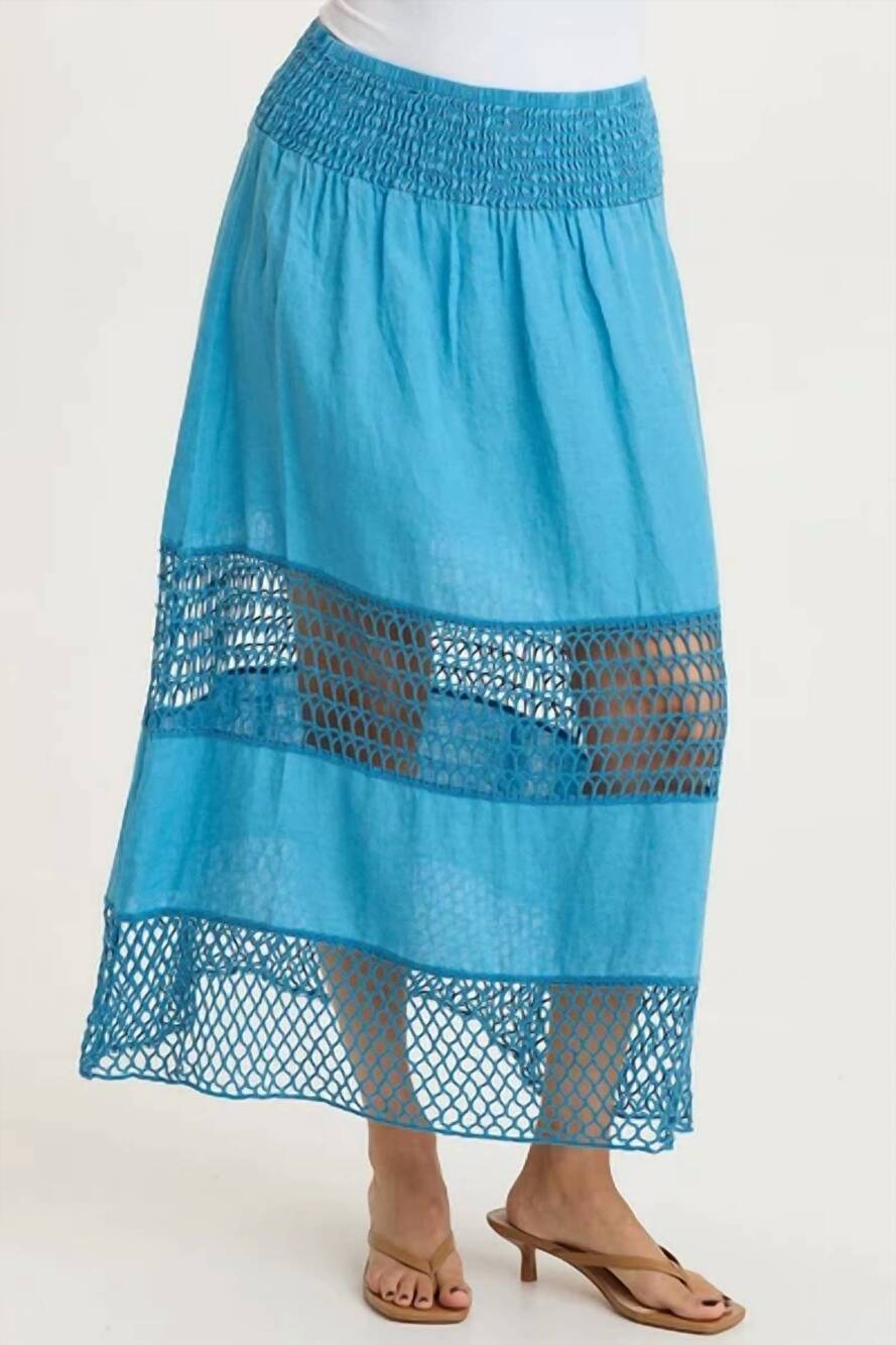 NEW XCVI fola tiered linen crochet skirt in aztec sky pigment